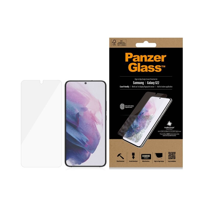 PanzerGlass Samsung Galaxy S22 Screen Protector Ultra Wide Fit - Schermbeschermer met onovertroffen kwaliteit. De beste bescherming voor je scherm