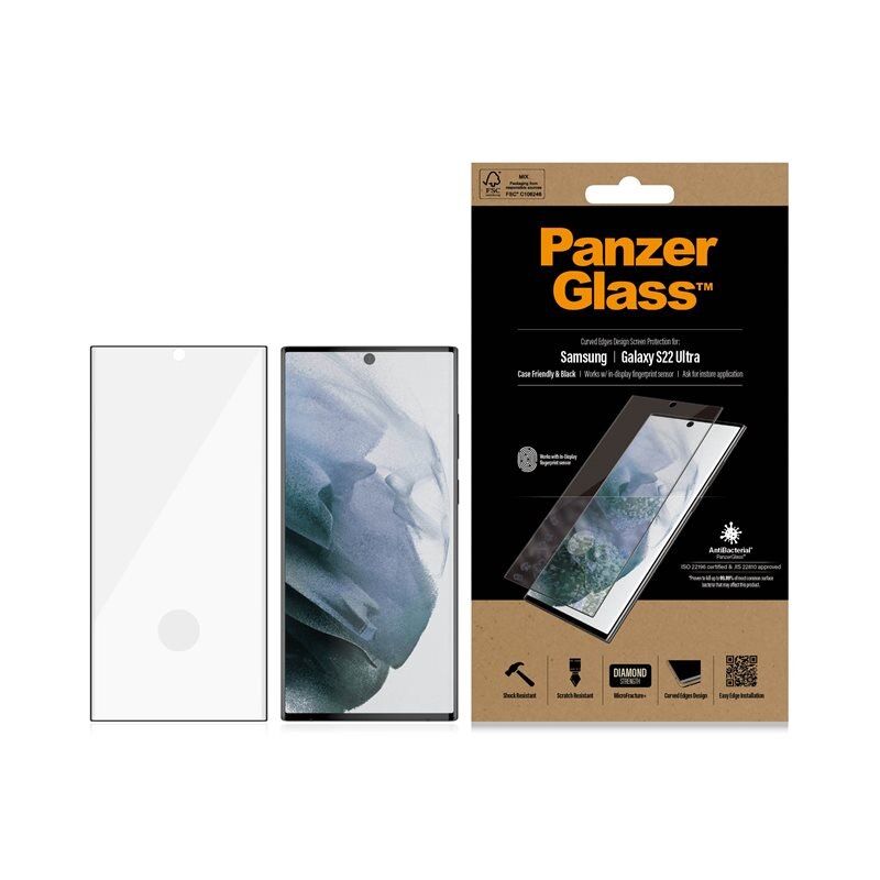 PanzerGlass Samsung Galaxy S22 Ultra Screen Protector Ultra Wide Fit - Schermbeschermer met onovertroffen kwaliteit. De beste bescherming voor je