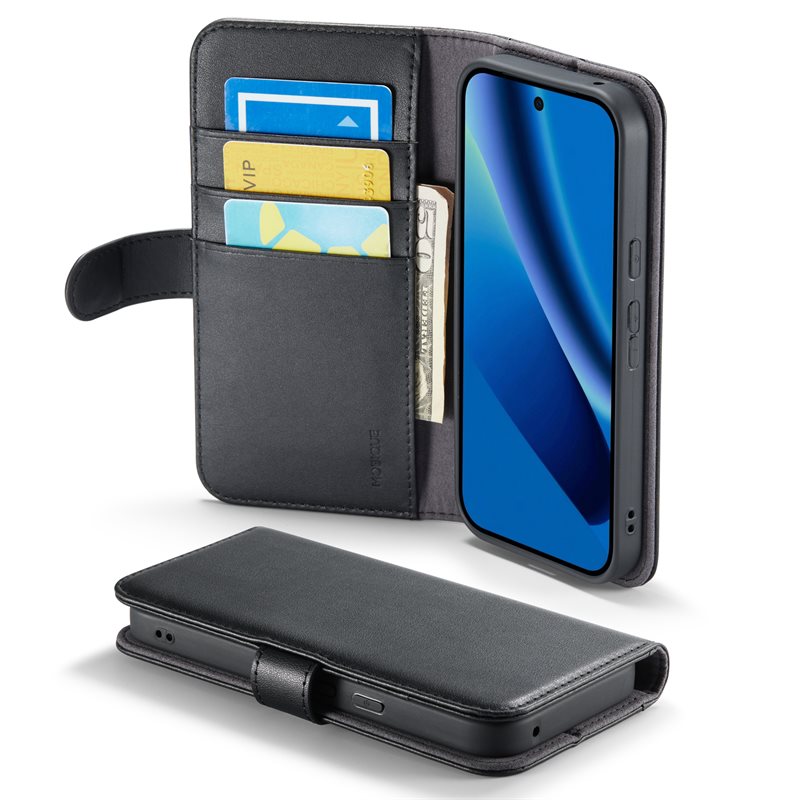 Mobique Google Pixel 10a Echt lederen hoesje Zwart - Klassiek boekhoesje met plek voor briefgeld en pasjes