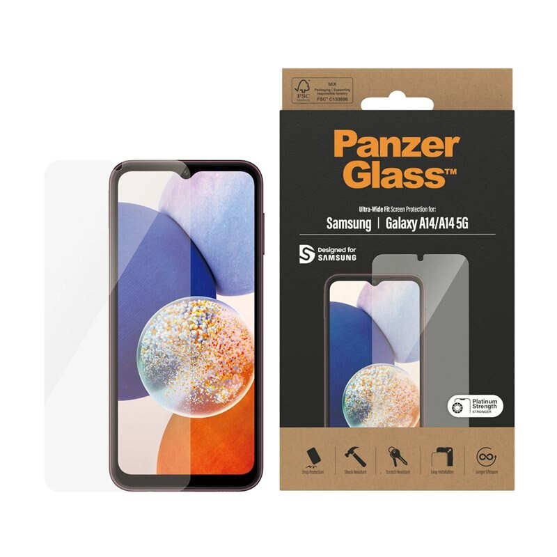 PanzerGlass Samsung Galaxy A14 Screen Protector Ultra Wide Fit - Schermbeschermer met onovertroffen kwaliteit. De beste bescherming voor je scherm