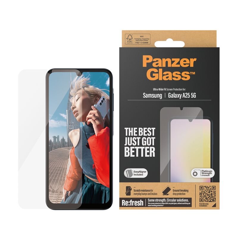 PanzerGlass Samsung Galaxy A25 Screen Protector (with EasyAligner) Ultra Wide Fit - Schermbeschermer met onovertroffen kwaliteit. Met installatieframe