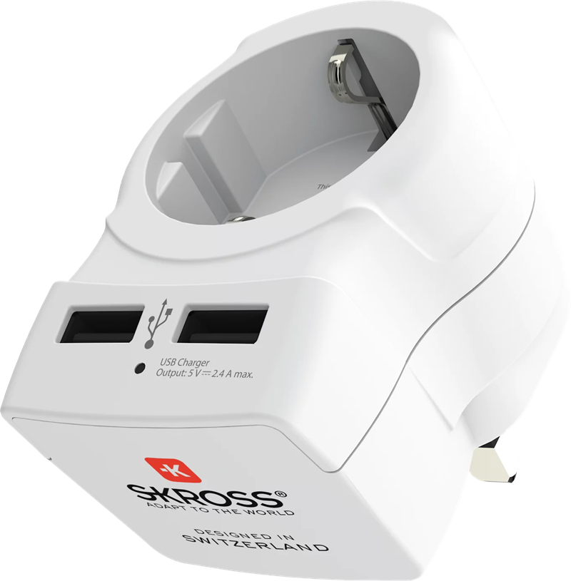 SKROSS Wereldstekker Europa naar VK met 2 USB-poorten - Reisadapter met 2 USB-poorten