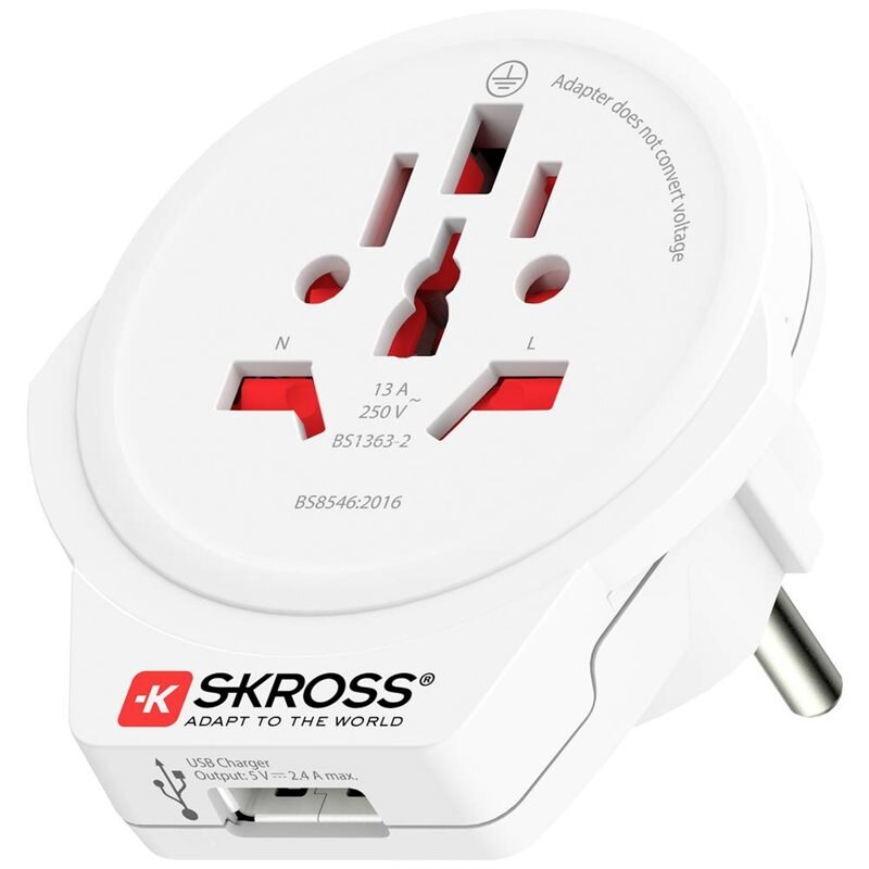 SKROSS Wereldstekker naar Europa met USB-poort