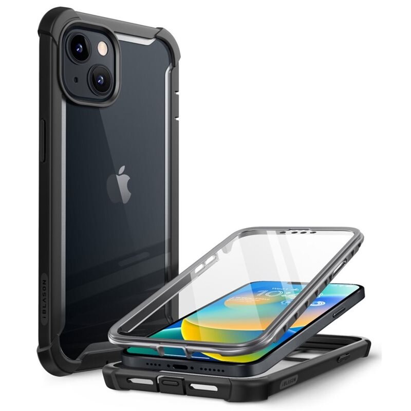SUPCASE Ares Clear Case iPhone 14 Plus Zwart - Coque élégante avec protection d'écran intégrée