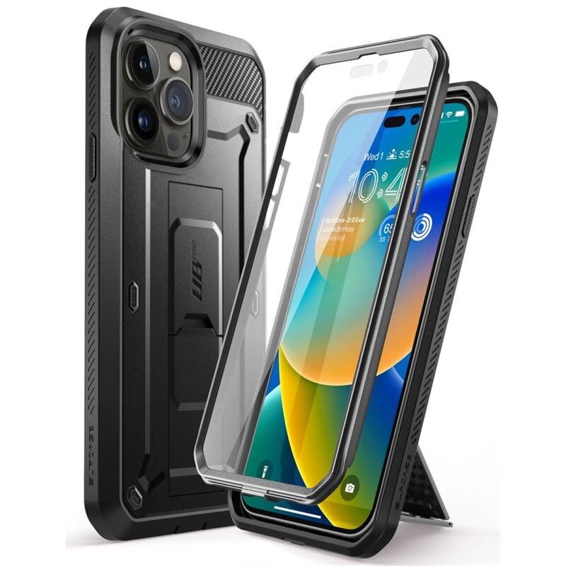 SUPCASE Unicorn Beetle Pro Case iPhone 14 Pro Zwart - Stevig telefoonhoesje voor bouwvakkers, electriciens met geïntegreerde bescherming voor scherm