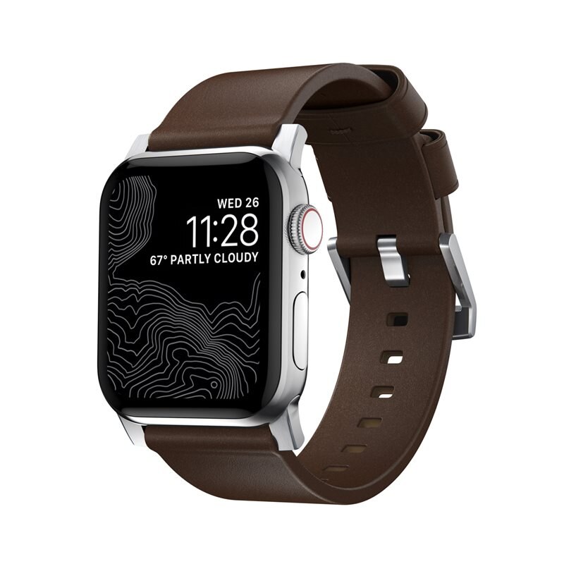 Nomad Modern Band Horween Leather Apple Watch 41mm Series 8 Rustic Brown (Silver Hardware)