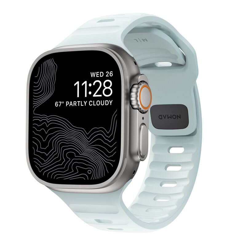 Nomad Sport Band Apple Watch Ultra 49mm 2nd Gen Icy Blue Glow - Limited edition - Sportieve armband van hoge kwaliteit - Heren bandje