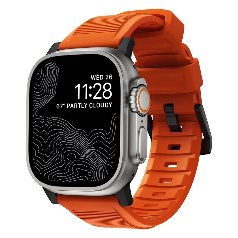Nomad Rugged Band Apple Watch 45mm Series 7 Ultra Orange (Black Hardware)