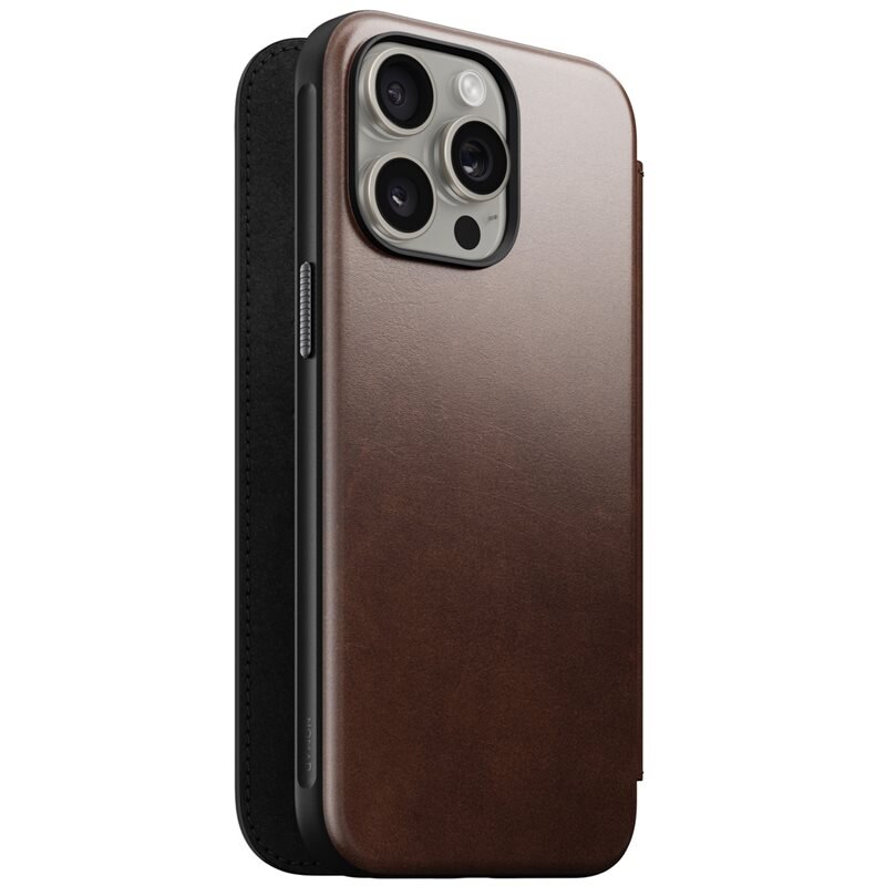 Nomad Modern Horween Leather Folio MagSafe iPhone 15 Pro Max Rustic Brown