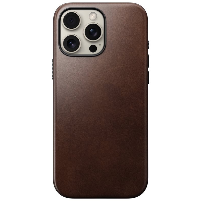 Nomad Modern Case Horween Leather MagSafe iPhone 16 Pro Max Rustic Brown - Beschermend hoesje van echt leer