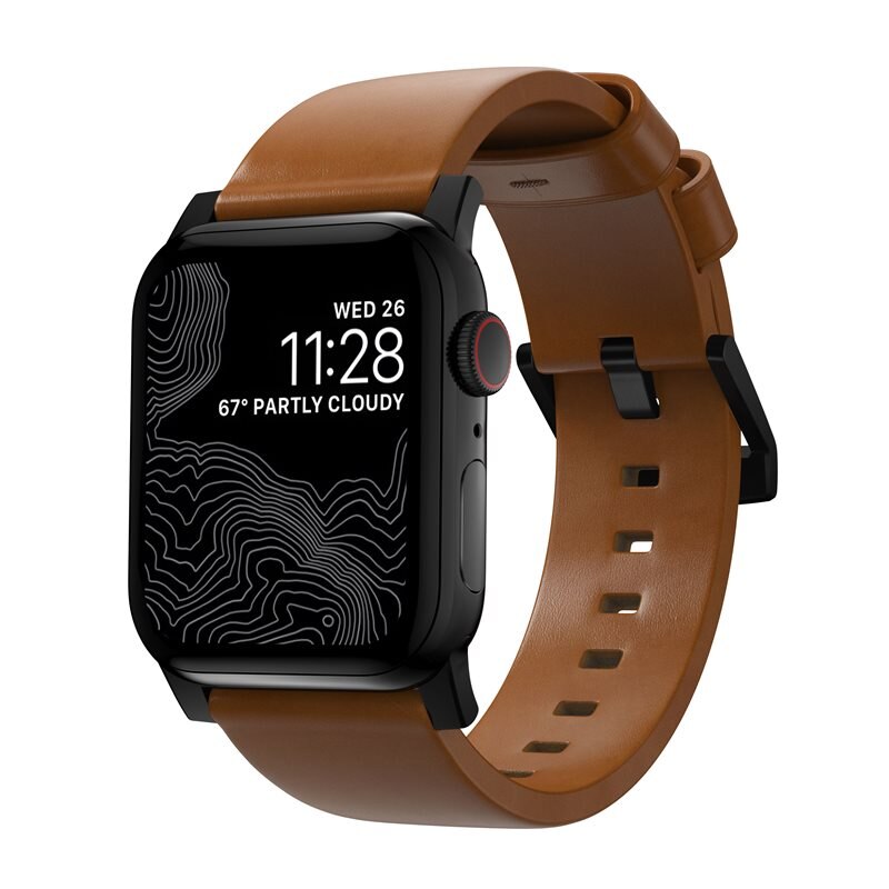 Nomad Modern Leather Band Apple Watch 42mm English Tan (Black Hardware)