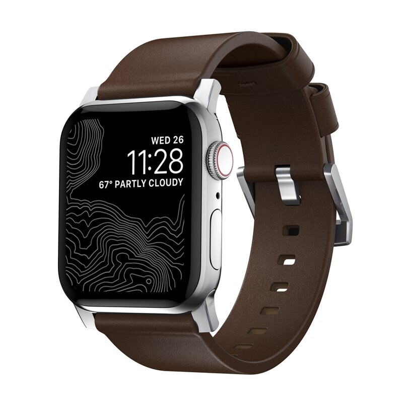 Nomad Modern Band Horween Leather Apple Watch Ultra 2 49mm Rustic Brown (Silver Hardware)