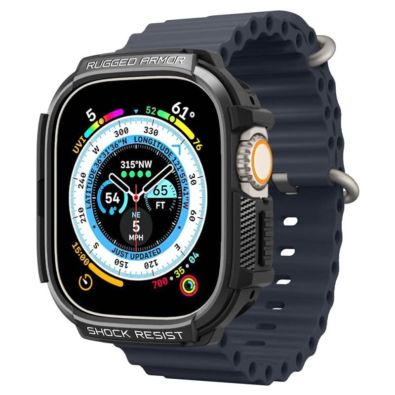 Spigen Case Rugged Armor Apple Watch Ultra 49mm Matte Black - Stoere bescherming voor smartwatch