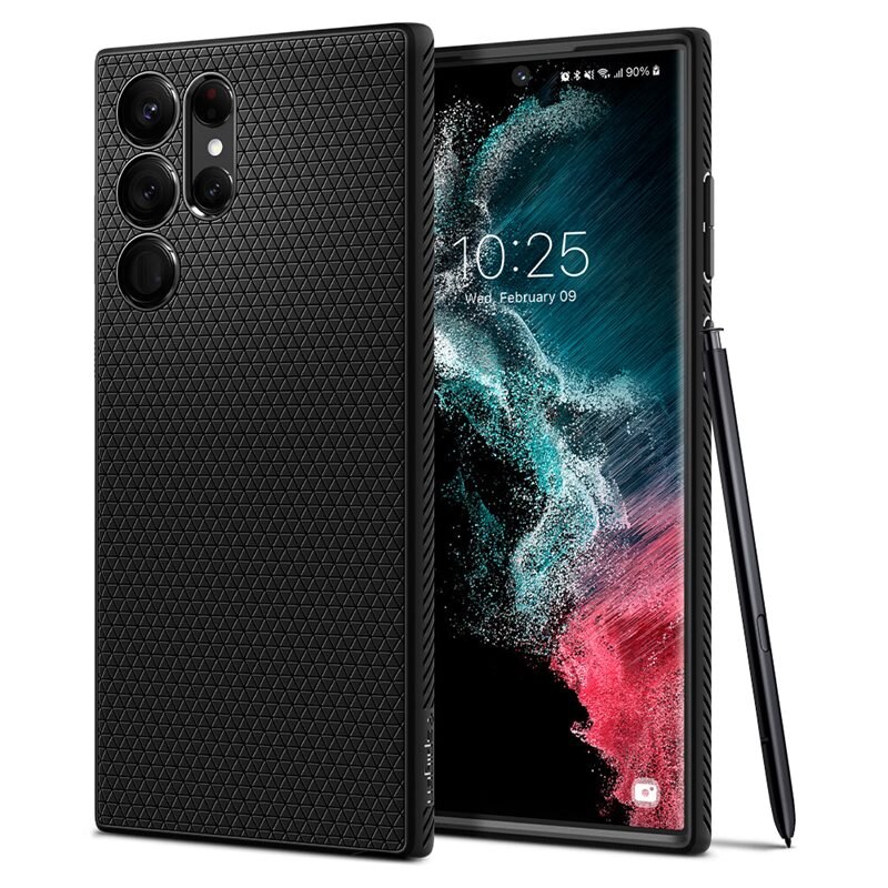 Spigen Case Liquid Air Samsung Galaxy S22 Ultra Zwart - Stijlvol, minimalistisch hoesje