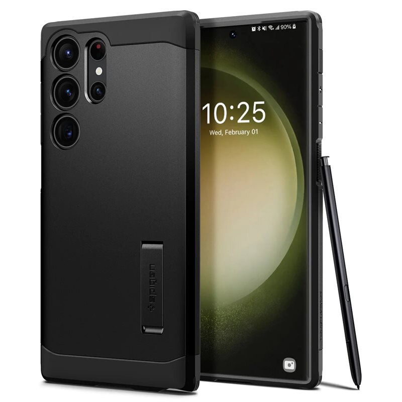 Spigen Case Tough Armor Samsung Galaxy S23 Ultra zwart - Schokbestendig, stoer hoesje - Heren telefoonhoesje