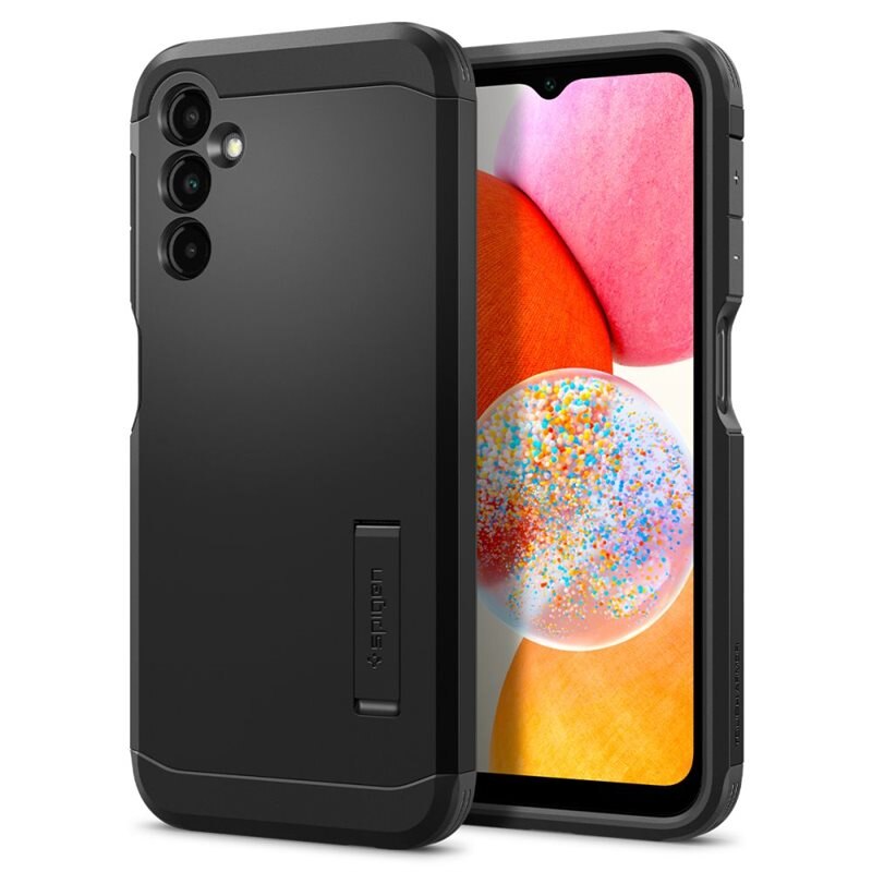 Spigen Case Tough Armor Samsung Galaxy A14 zwart - Schokbestendig, stoer hoesje - Heren telefoonhoesje
