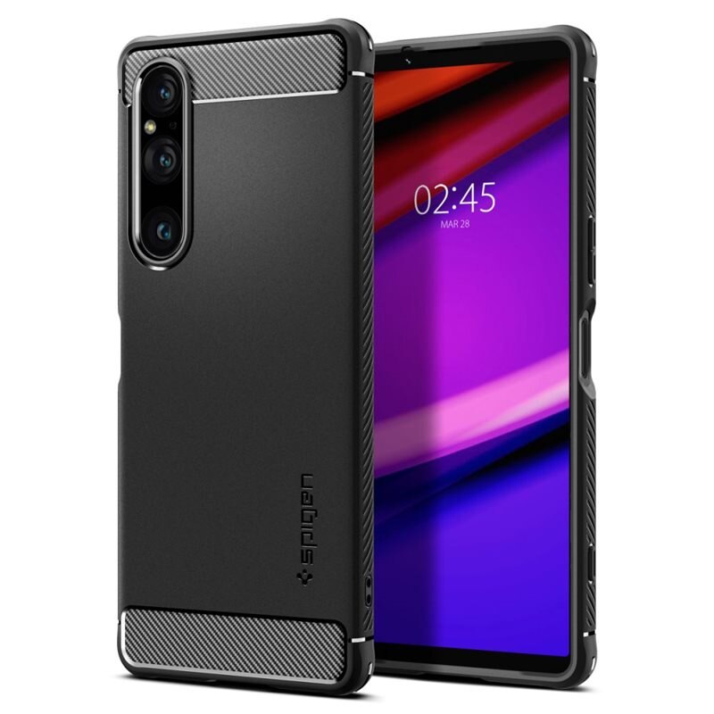 Spigen Case Rugged Armor Sony Xperia 1 V zwart - Telefoonhoesje - Stevig en schokbestendig