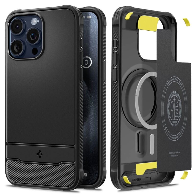 Spigen Case Rugged Armor MagSafe iPhone 15 Pro Zwart - Hoesje met MagSafe