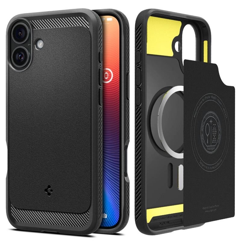 Spigen Case Rugged Armor MagSafe iPhone 16 Zwart - Hoesje met MagSafe