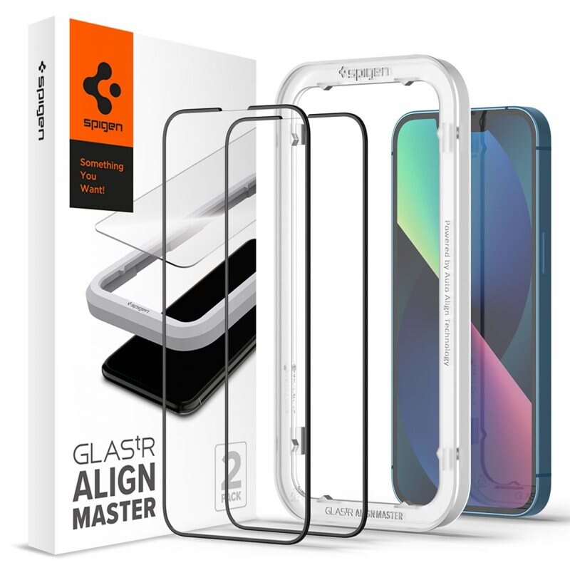 Spigen AlignMaster GLAS.tR Black (2-pack) iPhone 16 zwart - Beschermglas met installatieframe