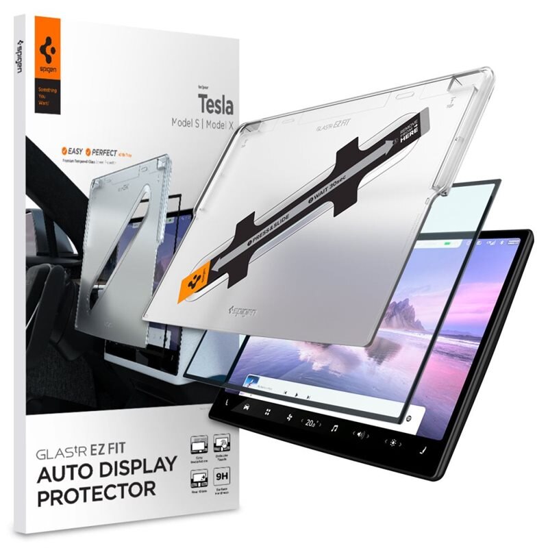 Spigen Glas:tR EZ Fit Tesla Modell X 2022/S 2021 Black - Beschermglas met installatieframe