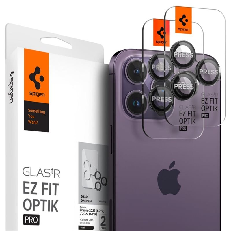 Spigen iPhone 14 Pro EZ Fit Optik Pro Lens Protector (2-pack) Black - Hoesje-vriendelijke beschermende lenskap