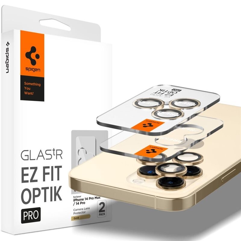 Spigen iPhone 14 Pro EZ Fit Optik Pro Lens Protector (2-pack) Gold - Hoesje-vriendelijke beschermende lenskap