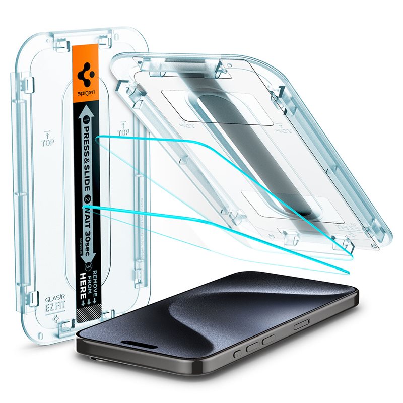 Spigen Screen Protector GLAS.tR EZ Fit (2-pack) iPhone 15 Pro - Beschermglas met monteringstray - Installatieframe