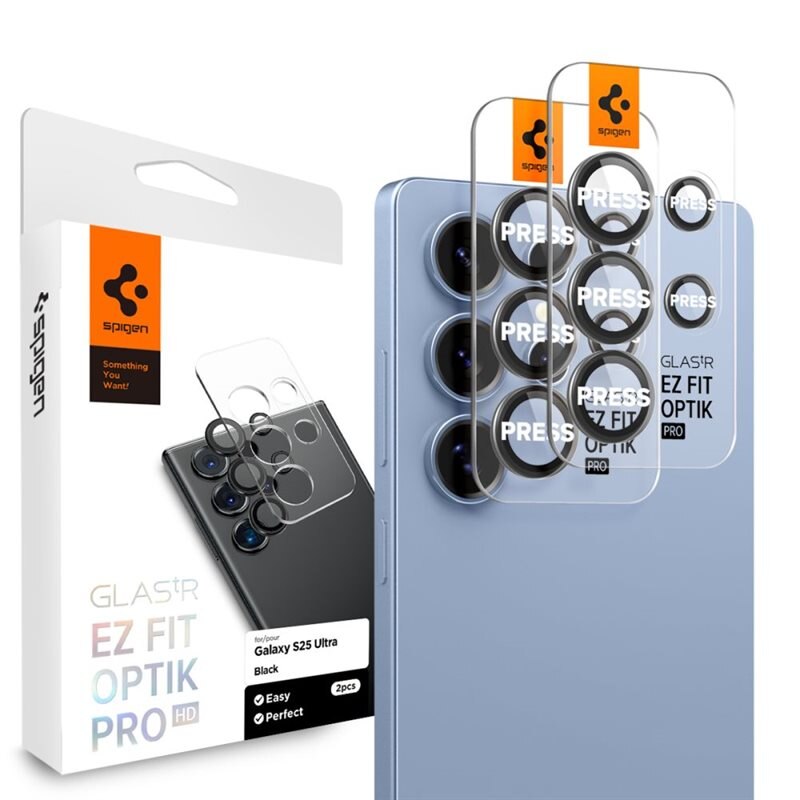 Spigen Samsung Galaxy S25 Ultra EZ Fit Optik Lens Protector (2-pack) Black - Hoesje-vriendelijke beschermende lenskap