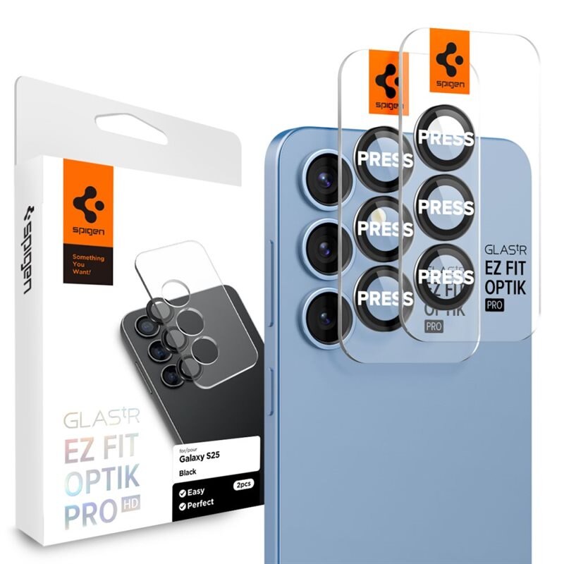 Spigen Samsung Galaxy S25 Plus EZ Fit Optik Lens Protector (2-pack) Black - Hoesje-vriendelijke beschermende lenskap