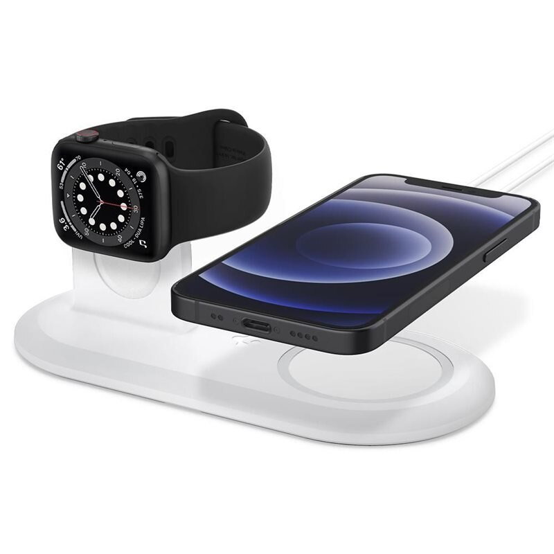 Spigen MagFit Charge Stand Duo MagSafe White - Oplaadstation met MagSafe voor iPhone en Apple Watch