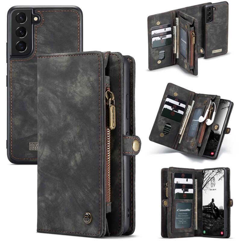 CaseMe Multi-slot Hoesje Samsung Galaxy S22 Plus Grijs - Telefoonhoesje met plek voor extra veel pasjes - Pasjeshouder