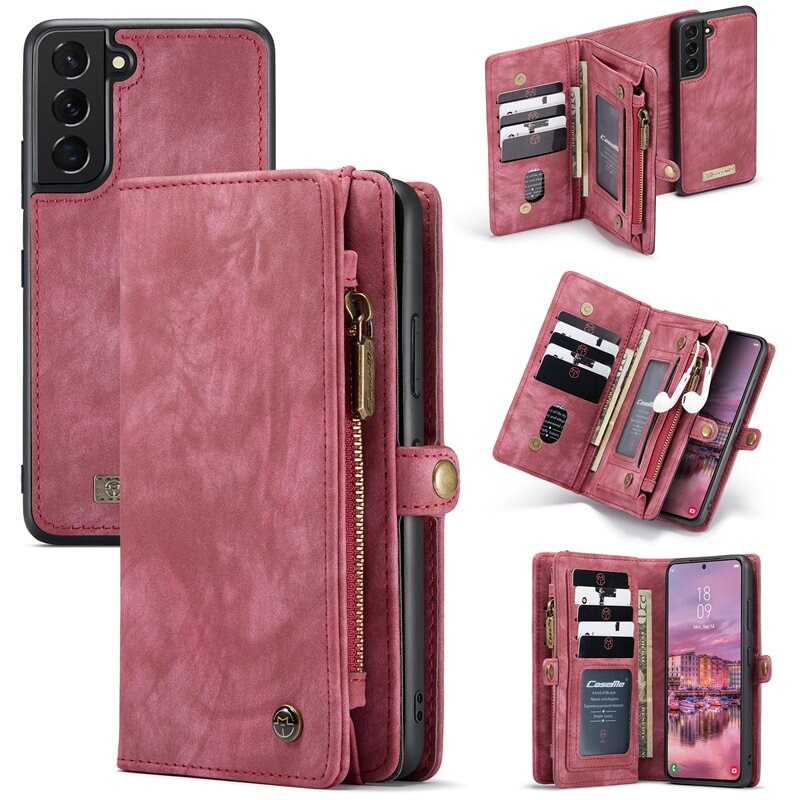 CaseMe Multi-slot Hoesje Samsung Galaxy S22 Rood - Telefoonhoesje met plek voor extra veel pasjes - Pasjeshouder