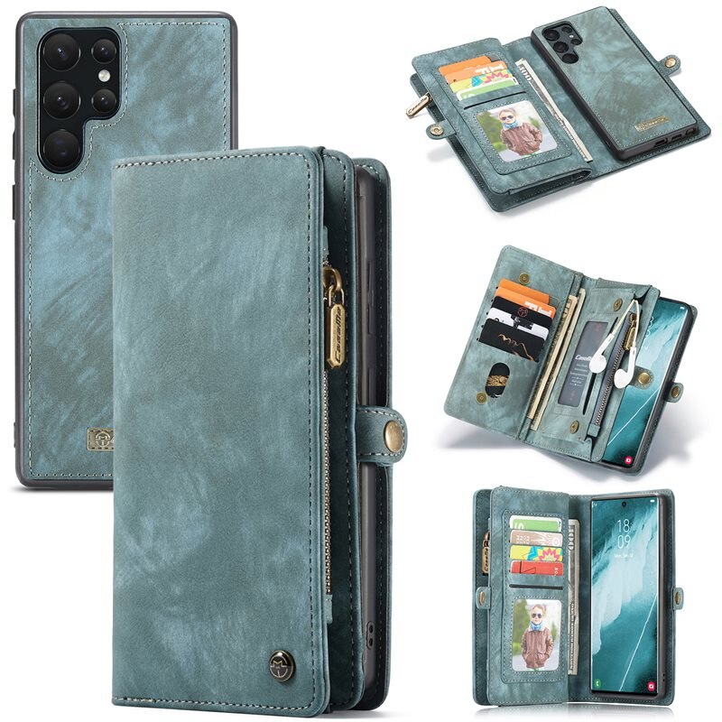 CaseMe Multi-slot Hoesje Samsung Galaxy S22 Ultra Blauw - Telefoonhoesje met plek voor extra veel pasjes - Pasjeshouder