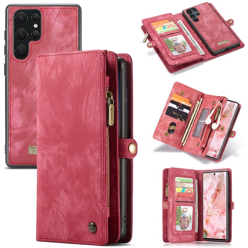 CaseMe Multi-slot Hoesje Samsung Galaxy S22 Ultra Rood - Telefoonhoesje met plek voor extra veel pasjes - Pasjeshouder