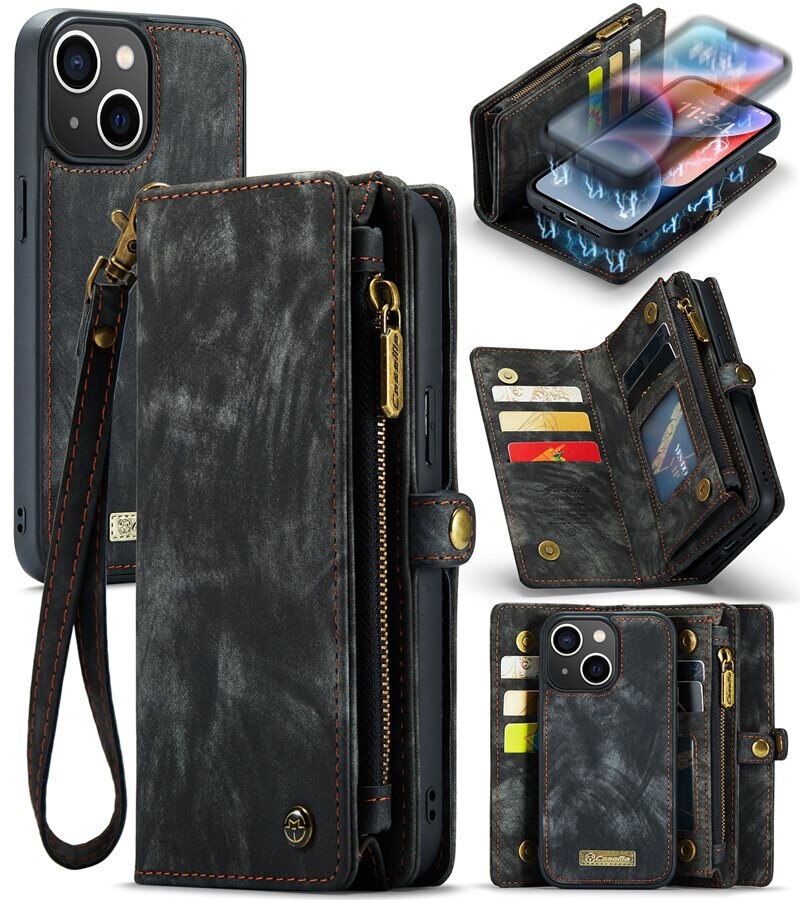CaseMe Multi-slot Hoesje iPhone 14 Grijs - Telefoonhoesje met plek voor extra veel pasjes - Pasjeshouder