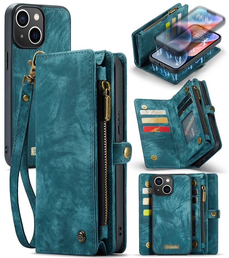 CaseMe Multi-slot Hoesje iPhone 14 Blauw - Telefoonhoesje met plek voor extra veel pasjes - Pasjeshouder