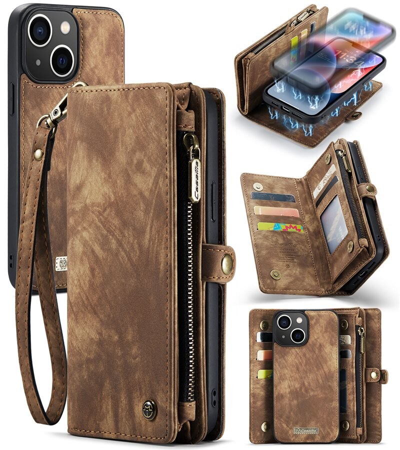 CaseMe Multi-slot Hoesje iPhone 14 Plus Bruin - Telefoonhoesje met plek voor extra veel pasjes - Pasjeshouder