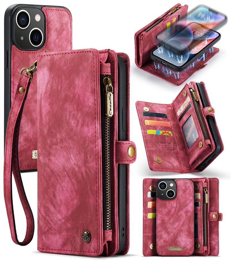 CaseMe Multi-slot Hoesje iPhone 14 Rood - Telefoonhoesje met plek voor extra veel pasjes - Pasjeshouder