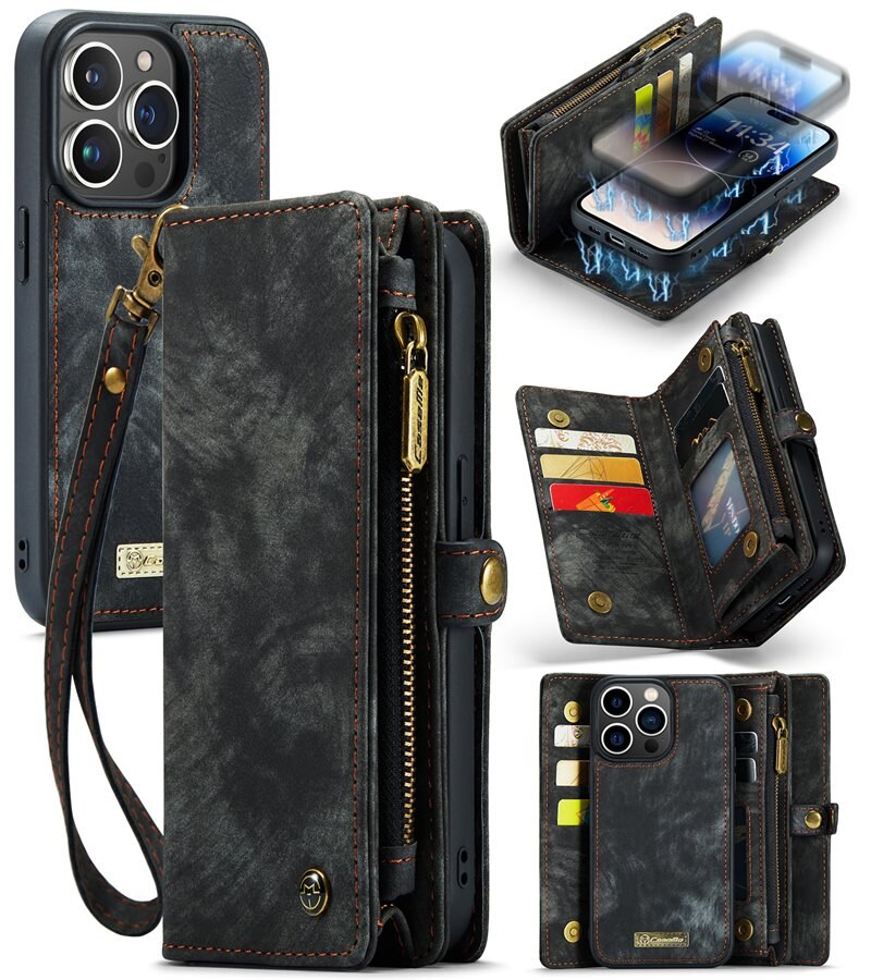 CaseMe Multi-slot Hoesje iPhone 14 Pro Grijs - Telefoonhoesje met plek voor extra veel pasjes - Pasjeshouder