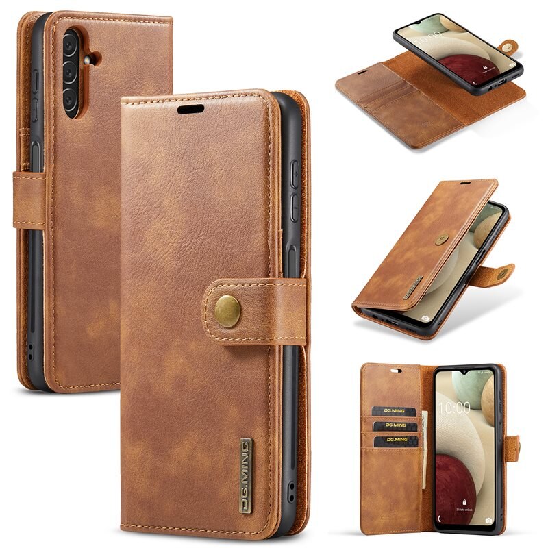 DG.MING Magnet Wallet Samsung Galaxy A14 Cognac - Stijlvol lederen boekhoesje met afneembaar magnetisch binnenhoesje