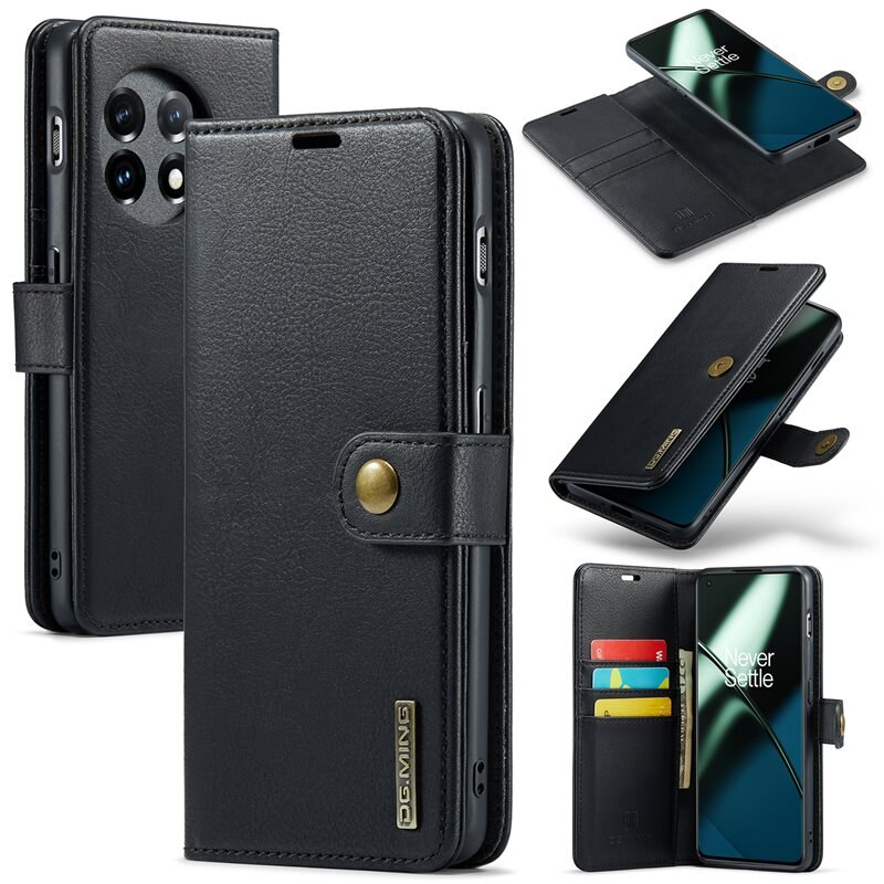 DG.MING Magnet Wallet OnePlus 11 Black - Stijlvol lederen boekhoesje met afneembaar magnetisch binnenhoesje