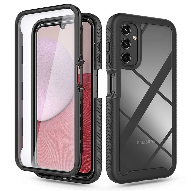 Samsung Galaxy A14 Full Protection Hoesje Zwart - Volledig dekkend hoesje met gehard glazen schermbescherming