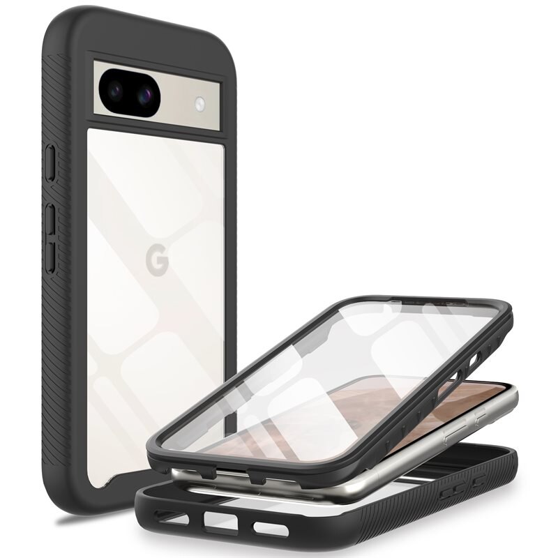 Mobique Google Pixel 8a Full Protection Hoesje Zwart - Volledig dekkend hoesje met gehard glazen schermbescherming