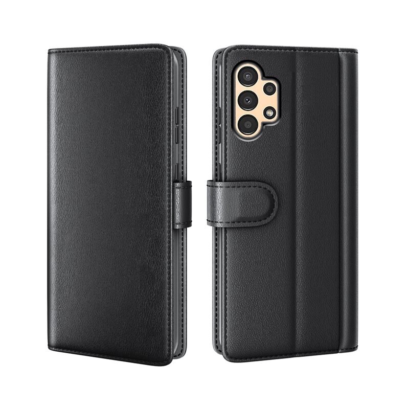 Samsung Galaxy A13 Echt lederen hoesje Zwart - Klassiek boekhoesje met plek voor briefgeld en pasjes