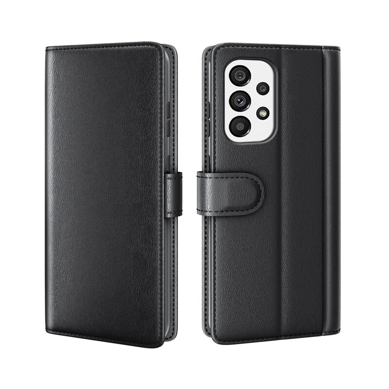 Samsung Galaxy A53 Echt lederen hoesje Zwart - Klassiek boekhoesje met plek voor briefgeld en pasjes