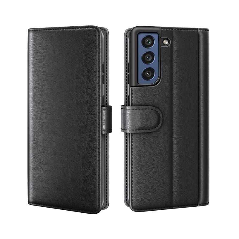 Samsung Galaxy S21 FE Echt lederen hoesje Zwart - Klassiek boekhoesje met plek voor briefgeld en pasjes