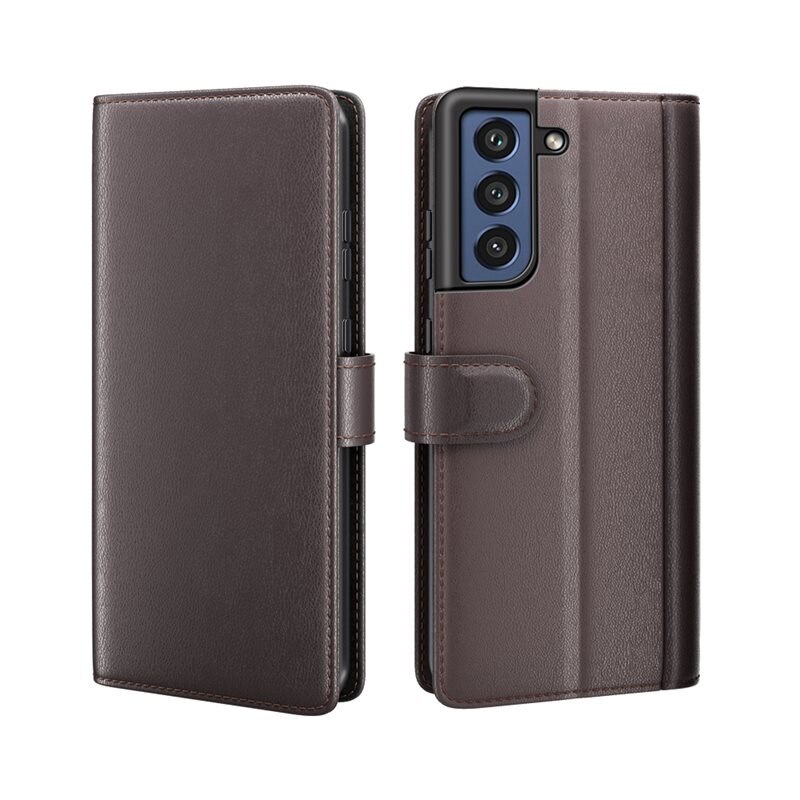 Samsung Galaxy S21 FE Echt lederen hoesje Bruin - Klassiek boekhoesje met plek voor briefgeld en pasjes