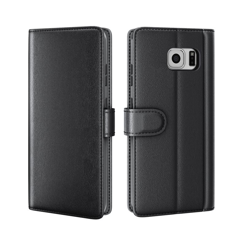 Samsung Galaxy S6 Echt lederen hoesje Zwart - Klassiek boekhoesje met plek voor briefgeld en pasjes
