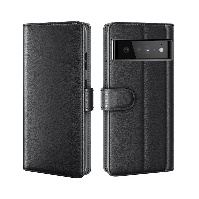 Google Pixel 6 Echt lederen hoesje Zwart - Klassiek boekhoesje met plek voor briefgeld en pasjes